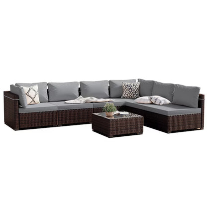 7 -Piece Rattan Patio Conversation Set with Beige Cushions