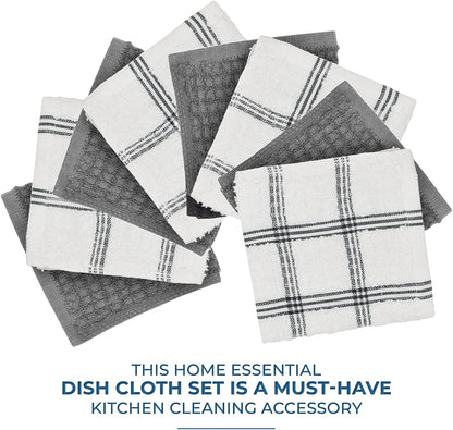 Premium Dish Cloth 100% Cotton 12 X 12 Inches |Pack of 8|-Ultra Soft Tea Towels-Highly Absorbent Kitchen Rags-Terry Dishcloth for Kitchen and Household Cleaning |Grey|