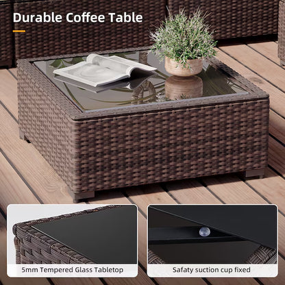 7 -Piece Rattan Patio Conversation Set with Beige Cushions