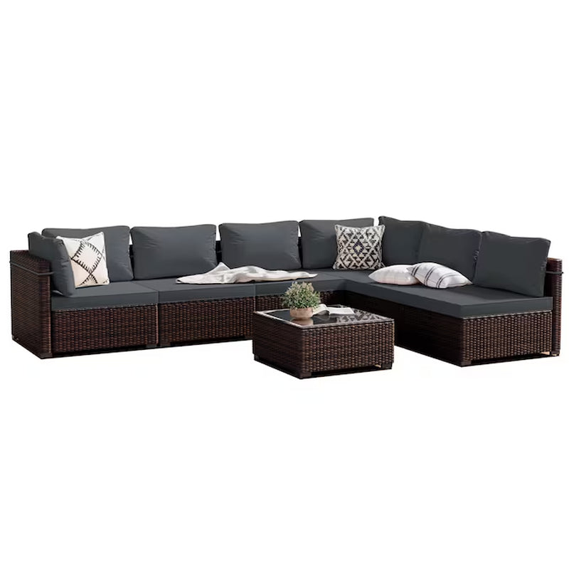 7 -Piece Rattan Patio Conversation Set with Beige Cushions