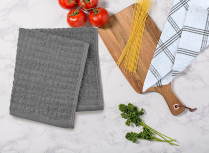 Premium Dish Cloth 100% Cotton 12 X 12 Inches |Pack of 8|-Ultra Soft Tea Towels-Highly Absorbent Kitchen Rags-Terry Dishcloth for Kitchen and Household Cleaning |Grey|